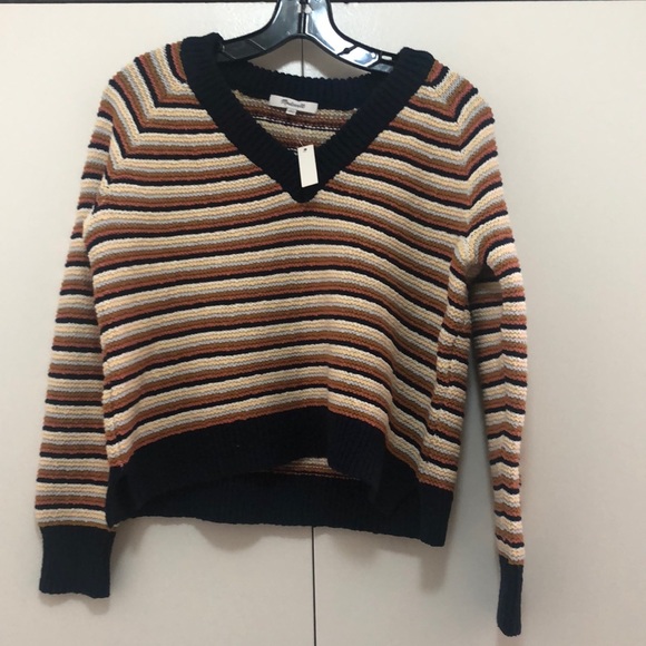 NWT $88 Madewell Arden Striped V-Neck CROPPED Sweater in XS or XXS! - Picture 5 of 7
